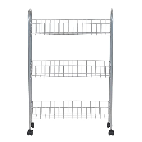 Household Essentials Slim Storage Cart, 3 Shelf Storage Cart with Wheels, Perfect for Laundry Rooms, Bathrooms, Pantries, Kitchens and More - style: 7" Silver - Basic