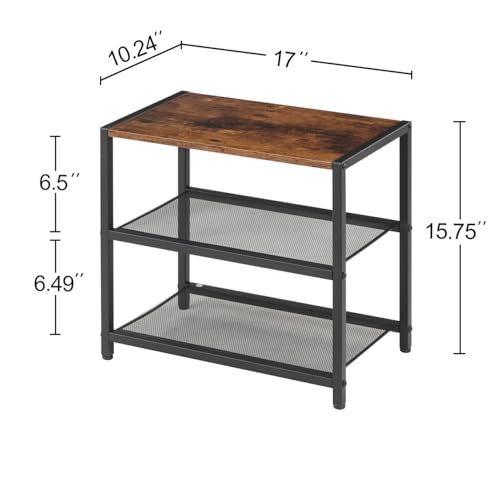 3-Tier Wooden Shoe Rack with Metal Mesh Shelves, Small Shoe Organizer for Front Door Entryway, Closet, Hallway & Bedroom, Narrow Shoe Shelf, Holds 6 Pairs, Ideal for Shoe Storage or Display - size: 17"D x 10.24"W x 15.75"H