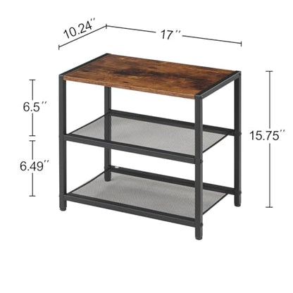 3-Tier Wooden Shoe Rack with Metal Mesh Shelves, Small Shoe Organizer for Front Door Entryway, Closet, Hallway & Bedroom, Narrow Shoe Shelf, Holds 6 Pairs, Ideal for Shoe Storage or Display - size: 17"D x 10.24"W x 15.75"H
