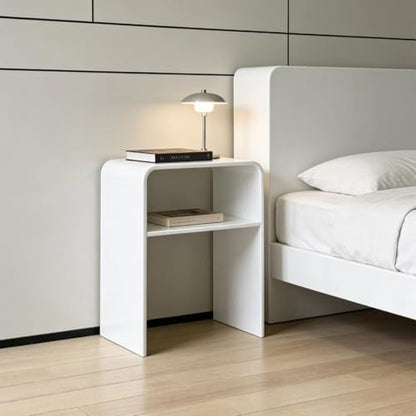 White Acrylic 2-Tier End Table – 23.6”H Modern Nightstand with Shelf, Sturdy Bedside Storage for Bedroom, Living Room, Home Office, No Assembly Required - size: white