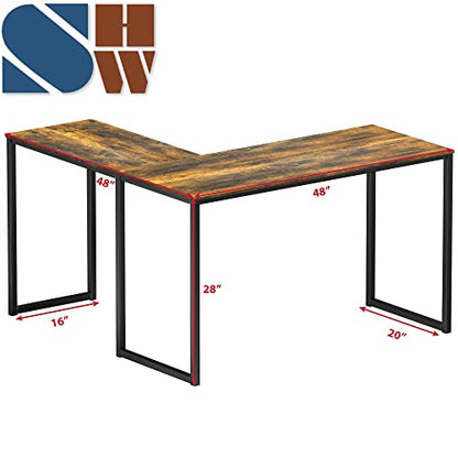 SHW Mission 48 x 48 L-Shape Home Office Computer Desk, Rustic Brown | Reversible Desktop Design - color: Rustic Brown, size: 48-Inch L-Shaped
