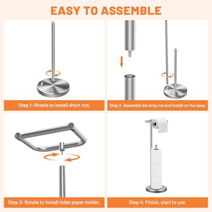 Housolution Toilet Paper Holder Stand, Brushed Nickel Freestanding Toilet Paper Holder with Post Pivoting Design and Stable Weighted Base, Stainless Steel Bathroom Toilet Paper Holder