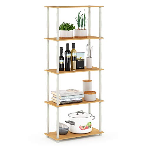 Furinno TURN-S-TUBE Storage Shelves, 5-Tier Book Shelf, Corner Shelf, Toolless Open Shelves, Classic Tubes, for Organization and Storage, Living Room, Garage, Home Office, Beech - color: Beech/White, size: 5-Tier Classic Tube