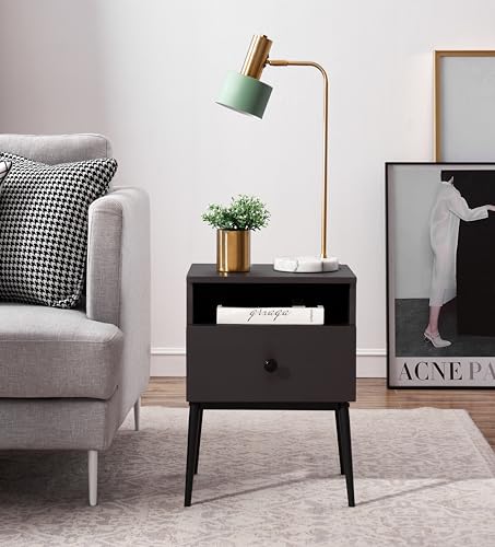 VECELO Modern Nightstands Set of 2,Square End Side Table with Drawer and Storage Space for Bedroom and Living Room - color: Grey(set of 2)