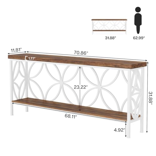 Tribesigns 70.9-Inch Narrow Sofa Table, Industrial Long Sofa Table Behind Couch, Entry Console Table with Storage for Entryway, Living Room, Foyer, Unique Design, Walnut/White - color: Walnut/White