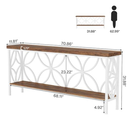 Tribesigns 70.9-Inch Narrow Sofa Table, Industrial Long Sofa Table Behind Couch, Entry Console Table with Storage for Entryway, Living Room, Foyer, Unique Design, Walnut/White - color: Walnut/White