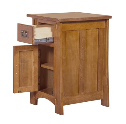 Pemberly Row Mission Style Narrow Nightstand, Solid Quarter Sawn Oak, Walnut Finish, Tapered Legs, 1 Cabinet Door, 1 Drawer with Metal Glides, Lower Shelf, Compact Side Table for Bedroom or Living - color: Walnut