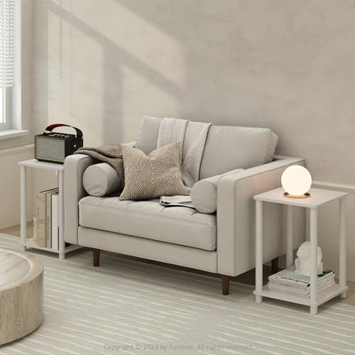Furinno Turn-N-Tube Side Table Set of 2, 2-Tier Stackable Modern End Table with Open Shelf, Toolless Night Stand, Bedside Table, for Living Room, Bedroom, White - color: White, size: 2-Pack, 2-Tier, style: 2-Pack