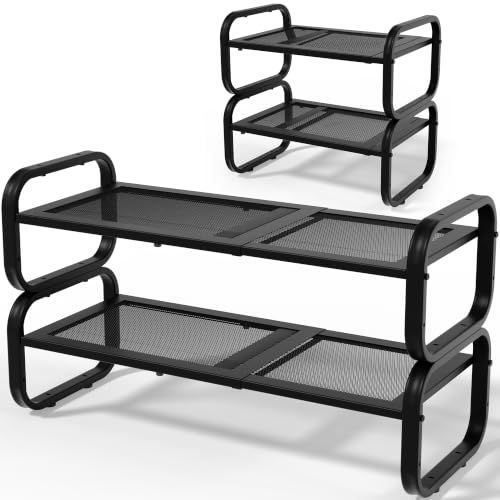 2 Tier Shoe Rack - Expandable Shoe Organizer for Closet, Adjustable Metal Shoe Shelf Storage, Stackable Long Shoe Stand Holder for Garage, Entryway, Door Entrance - size: 2 Tier