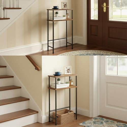 HOOBRO Narrow Console Table for Small Space, 15.7" Entryway Table with Storage, Sofa Table with 2 Shelves, Skinny Console Table for Entryway, Hallway, Living Room, Rustic Brown and Black BF40XG01 - color: Rustic Brown + Black