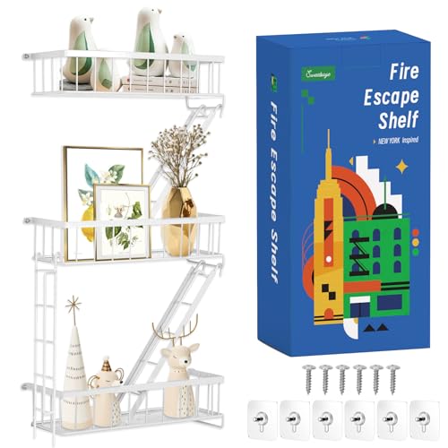 SweetSage Fire Escape Shelf - 3 Tier White Wall Display Floating Shelves, Metal Decorative Shelving for Bedroom, Home Décor, Action Figure Display - color: White