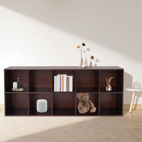 10 Cube Solid Wood Bookcase, 2-Tier Floor Standing Storage Shelf with Open Cubes, Vertical or Horizontal Bookcase for Bedroom Living Room Office - 59.06" L x 11.81" W x 23.62" H (10-Cube) - size: 10-Cube
