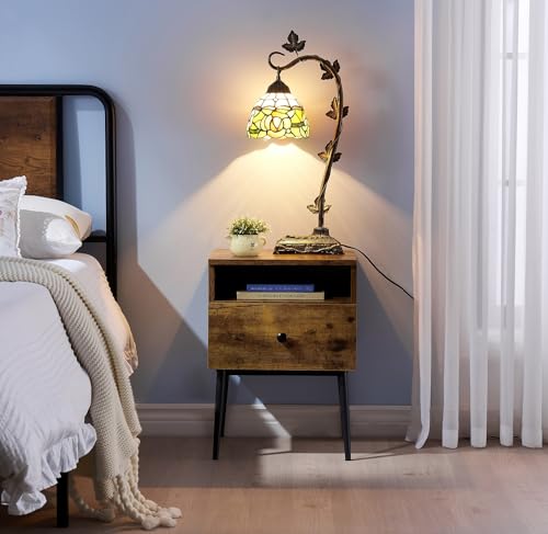 VECELO Modern Nightstands Set of 2,Square End Side Table with Drawer and Storage Space for Bedroom and Living Room - color: Antique Brown(set of 2)