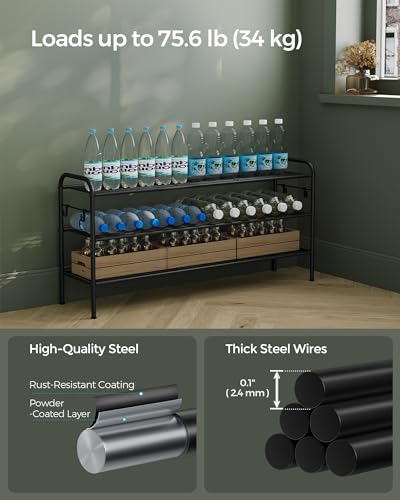 SONGMICS Shoe Rack, 3-Tier Shoe Organizer, Metal Shoe Shelf Storage with 4 Side Hooks, Holds 24 Pairs of Shoes, Height-Adjustable Shoe Rack for Entryway, Hallway, Closet, Ink Black ULMR131B01 - size: 3 Tiers (44.9"W)