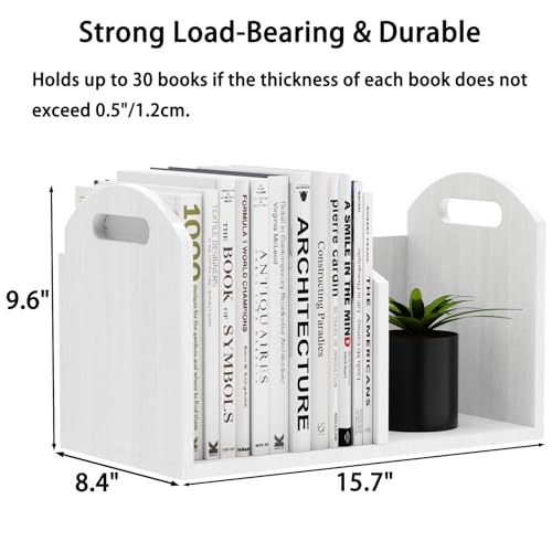 100% Solid Wood Adjustable Desktop Bookshelf, Retro Tabletop Book Shelf File Holder, Vertical Bookshelf Divider Desk Shelf for Home School Office Organization, Perfect for Books Magazine (White) - color: White