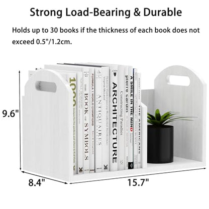 100% Solid Wood Adjustable Desktop Bookshelf, Retro Tabletop Book Shelf File Holder, Vertical Bookshelf Divider Desk Shelf for Home School Office Organization, Perfect for Books Magazine (White) - color: White