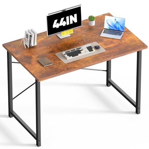 DUMOS 44 Inch Small Computer Desk for Home Office, Gaming Writing Desks for Bedroom Modern Study Work Table Simple Style Workstation with Reinforcement Structure, Rust - color: Wood Brown, size: 44 Inch-1 Pack