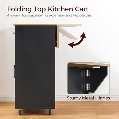 MAHANCRIS Kitchen Island on Wheels with Drop Leaf, Folding Countertop Kitchen Island Cart, Kitchen Islands Table with Towel Rack, Drawer, for Kitchen, Dining Room, Black and Natural KINB12501 - color: Black and Natural