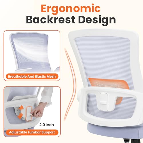 NEO Chair Office Desk Gaming Chair Computer High Back Mesh Seat with Rolling Wheels Ergonomic Adjustable Comfy Flip-up Armrests Lumbar Support Height for Home (Purple White Frame) - color: Purple