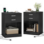 ADORNEVE Black Nightstand Set of 2,Bedside Table with Drawers | Nightstand with Charging Station,Night Stands for Bedrooms Set of 2,Bed Side Tables Bedroom Set of 2 - color: Black