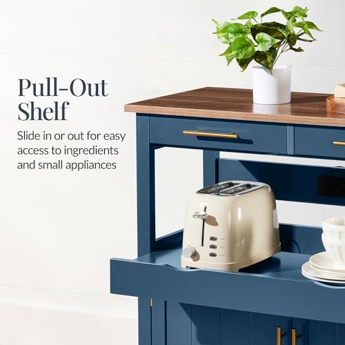 Best Choice Products 36in Large Rolling Kitchen Island Cart, 2-Door Cabinet, 2 Drawers, Pull-Out Shelf, Power Outlet, Hooks, & Swivel Lockable Wheels - Slate Blue - style: Slate Blue