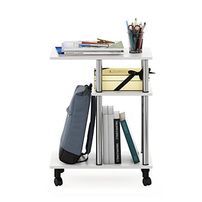 Furinno Turn-N-Tube Side Table, 3-Tier C-Shape End Table with Wheels, Toolless Assembly Night Stand, Bedside Table with Open Shelf, for Living Room, Bedroom, White Oak/Stainless Steel - color: White Oak/Stainless Steel