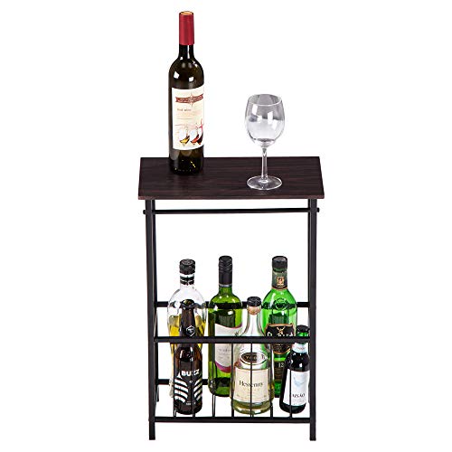 Side Coffee End Table,Multifunctional Bathroom Table,Bathroom Free Standing Floor Storage Side Corner Table Shelf with Toilet Paper Holder Stand and Magazine Rack,Metal Frame & Wood Top,Dark Brown