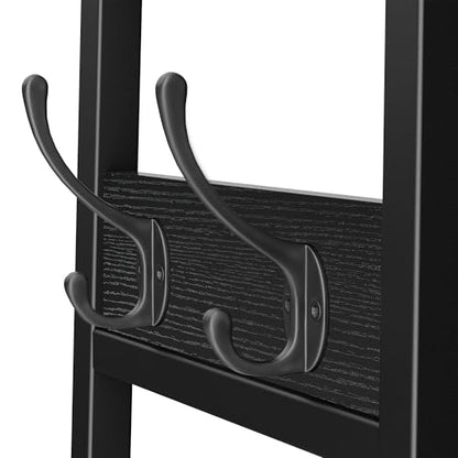 Coat Rack Freestanding, Coat Stand with Metal Basket and Storage Shelves, Hall Tree Free Standing with and 7 Hooks, Clothes Rack Stand Organizer, Black - color: Black, style: 2 Shelves + 1 Basket