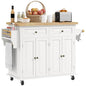 HOMCOM Kitchen Island Cart Solid Wood Top 44" Mobile 2 Drawers Cream White | Kitchen Island Table, on Wheels, Storage Cabinets, 2 Drawers, Adjustable Shelves, Spice Rack & Towel Bar, for Dining Room - color: Cream White