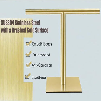 Freestanding Hand Towel Holder Countertop Modern Stand Towel Rack with Square Base Space Saving 304 Stainless Steel Hand Towel Holder Brushed Gold Finished - color: Freestanding Stainless Steel Towel Rack Brushed Gold on Countertop