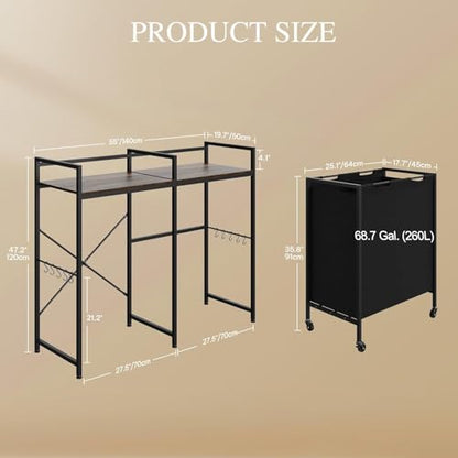 YITAHOME Kitchen Microwave Stand Bakers Rack with Shelf | 55" Large Kitchen Storage Shelf w/Rolling Wheeled Storage Baskets/Hooks, Coffee Bar Table Station w/Dining Room, Retro Brown - size: 54.3"x76.6"