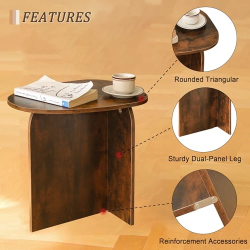 AWASEN Side Table, Small Triangle End Table Living Room, Rustic Brown | Modern Accent Table with Unique Tabletop, Mini Bedside Table for Small Spaces - color: Rustic Brown