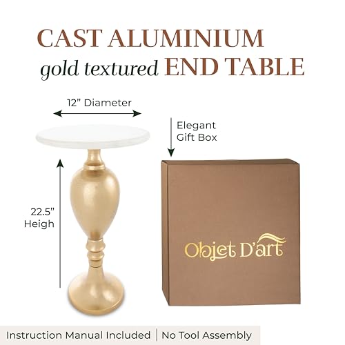 OBJET D'ART Orne Small Round Gold End Table, 22" H | Vintage Metal Accent, Side Table, Pedestal, Cocktail, Drink Table, Living Room, Small Spaces, Modern Look, Quality Build - style: Orne