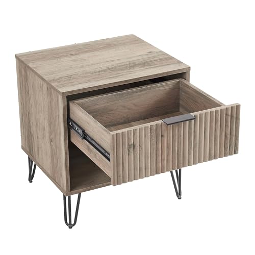 JOSHEN Sturdy Metal Legs Nightstand, Bedside Stand with Textured Drawer, Accent Table for Bedroom for Indoor use, Grey - color: Grey