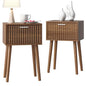LAATOOREE Nightstands Set of 2, Small Fluted Side Table, Bedside Table with Solid Wood Feet; Modern Mid-Century End Table for Bedroom, Small Space - color: Rustic Brown, style: Fluted Style