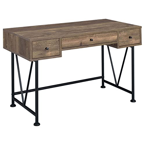 Coaster Furniture Analiese Farmhouse 3 Drawer Home Office Writing Desk Black Metal Base Rustic Oak Brown 802541 - color: Brown