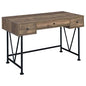 Coaster Furniture Analiese Farmhouse 3 Drawer Home Office Writing Desk Black Metal Base Rustic Oak Brown 802541 - color: Brown