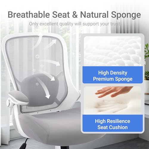 HYLONE 400lbs Heavy Duty Office Chair, 5" Thickened Seat Ergonomic Desk Chair with Adjustable Armrests, Home Office Computer Chairs for Long Hours Mesh Executive Chair(Grey) - color: White & Grey, size: Thicken Cushion