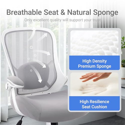 HYLONE 400lbs Heavy Duty Office Chair, 5" Thickened Seat Ergonomic Desk Chair with Adjustable Armrests, Home Office Computer Chairs for Long Hours Mesh Executive Chair(Grey) - color: White & Grey, size: Thicken Cushion