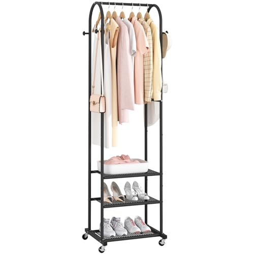 Kaitiemoo Heavy Duty Clothing Rack with Wheels,Modern Garment Rack with 3 Metal Shelves, 71.8Inches Display Rack for Hanging Clothes, Hanging Rod for Small Space,Black - color: Black