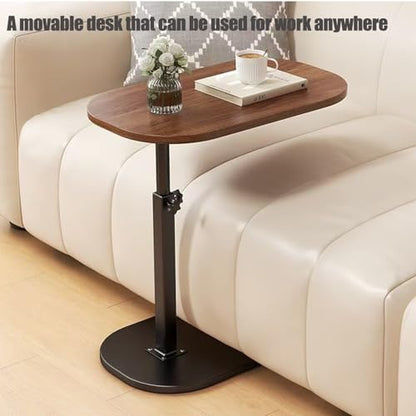 Pedestal Adjustable c Table for Small Spaces，C Shaped End Table Desktop can Turn 360° and the Height of the Sofa Small TV Tray Table Can be Adjusted for Couch - color: Walnut-height-adjustable Table-1pcs