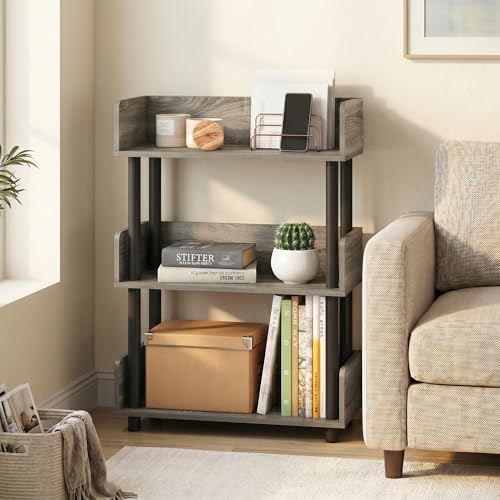 3-Tier Storage Shelves with Side Panels, Open Shelves Book Shelf with Rounded Corner Top Edges, Display Shelf for Organization and Storage, Home Office, Living Room, French Oak - color: French Oak/Black, size: 3 Tier