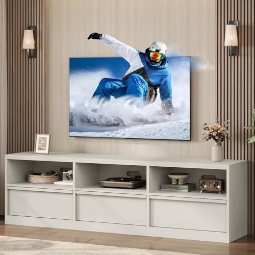 Modern TV Stand with Storage for TVs Up to 85", 70 inch Media Console with Drawer & Open Shelves, Mid Century Entertainment Center for Living Room, White - color: White