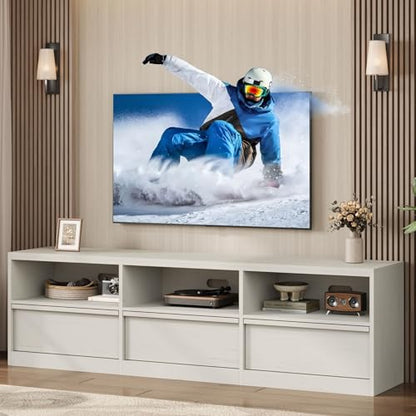 Modern TV Stand with Storage for TVs Up to 85", 70 inch Media Console with Drawer & Open Shelves, Mid Century Entertainment Center for Living Room, White - color: White