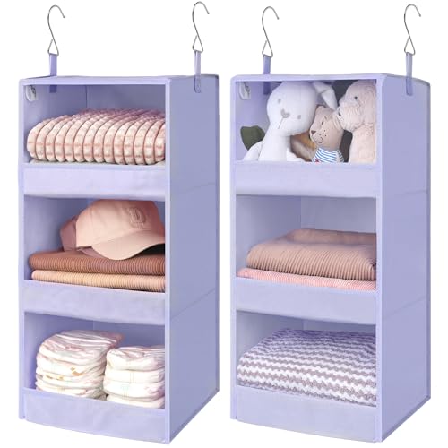 GRANNY SAYS 3 Shelf Hanging Closet Organizers and Storage, Collapsible Closet Storage Organizer with 2 Metal Hooks, Leak-Proof Hanging Shelves for Closet, Dorm Room, Nursery, 2 Pack, Purple - color: 3-shelf Purple, size: 2-Pack