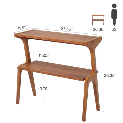 Tribesigns 2-Tier Solid Wood Side Table, Mid-Century Modern End Table with Storage Shelves, Tall Slim Side Table for Couch with Unique Legs, Long Bedside Table for Bedroom, Living Room, Cherry - color: Cherry
