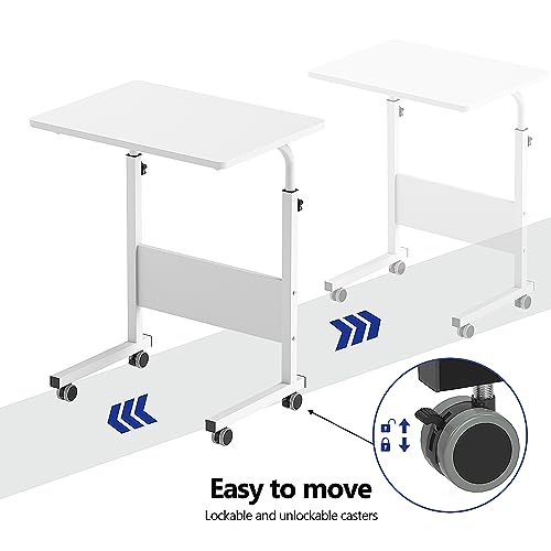 Side Table, 31.5in Adjustable Laptop Stand Portable Cart Tray Bedside Computer Table, Sofa Side Bed Table with Wheels, White - color: White, size: 31.5 inches