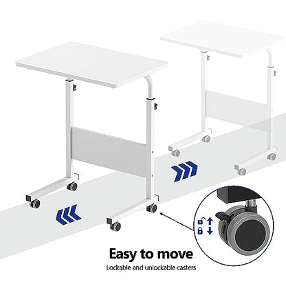 Side Table, 31.5in Adjustable Laptop Stand Portable Cart Tray Bedside Computer Table, Sofa Side Bed Table with Wheels, White - color: White, size: 31.5 inches