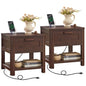 Joaxswe Farmhouse Side Table Set of 2 Living Room, Small Night Stand with 1 Drawers & Open Shelving & 4 Thickened Table Legs, Walnut - color: Walnut, size: Set of 2