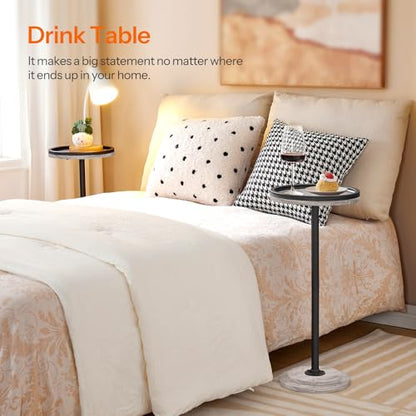 HOOBRO Small Round Side Table, Drink Table, Coffee Martini Table with Pedestal Accent for Small Spaces in Living Room, Bedroom, Sofa Couch, Greige and Black BG168BZ01 - color: Greige + Black